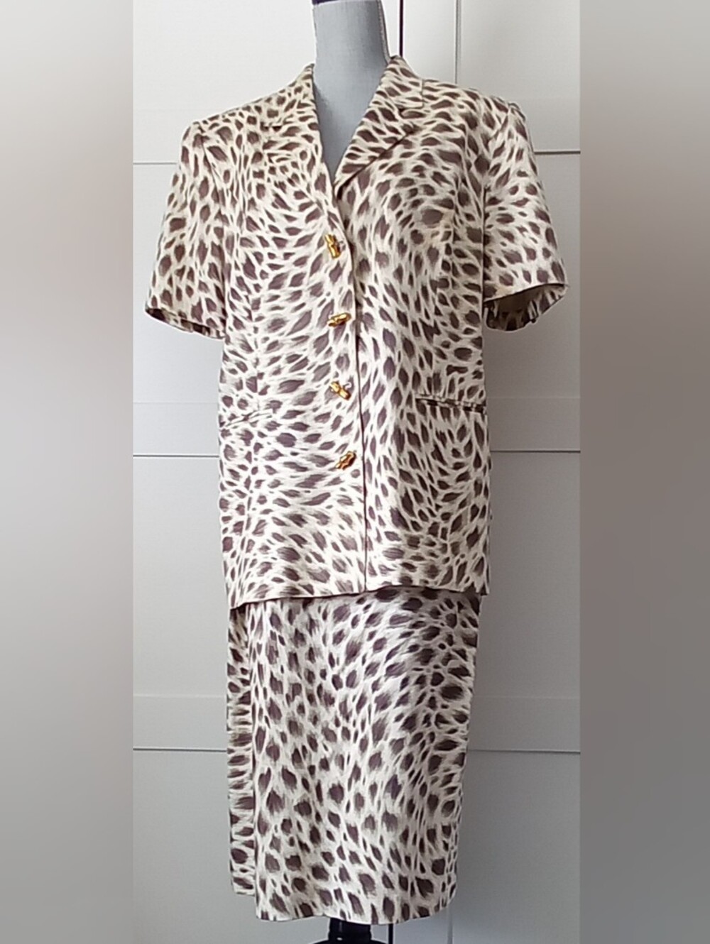 Louis Feraud Cream and Taupe Printed Two-Piece Dress Set
